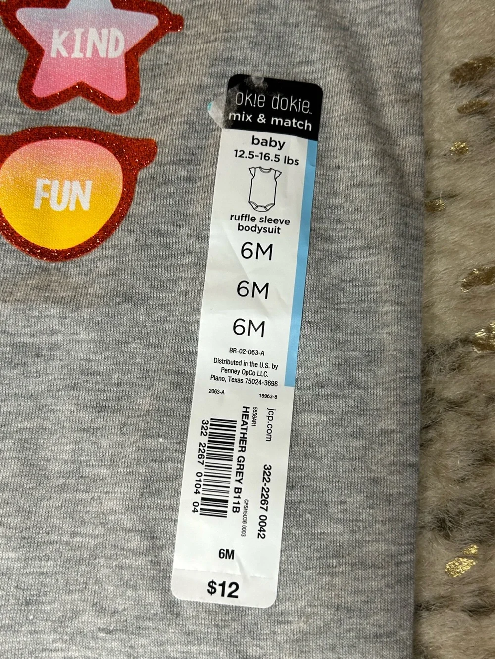 5 for $25🔥Okie Dokie Set of 2 Grey Bodysuits Baby Girl Size 6 Months‎